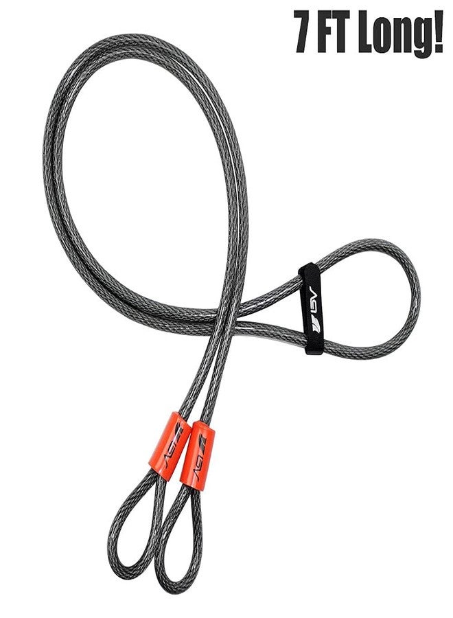 بي في قفل كابل أمان عالي التحمل من BV بطول 7 أقدام مزود بحلقات - كابل سلكي من الفولاذ المضفر بسمك إضافي 10 مم (3/8 بوصة) مقاوم للقطع والطقس، مناسب للأقفال والبوابات والدراجات النارية والمعدات الخارجية - Image 2