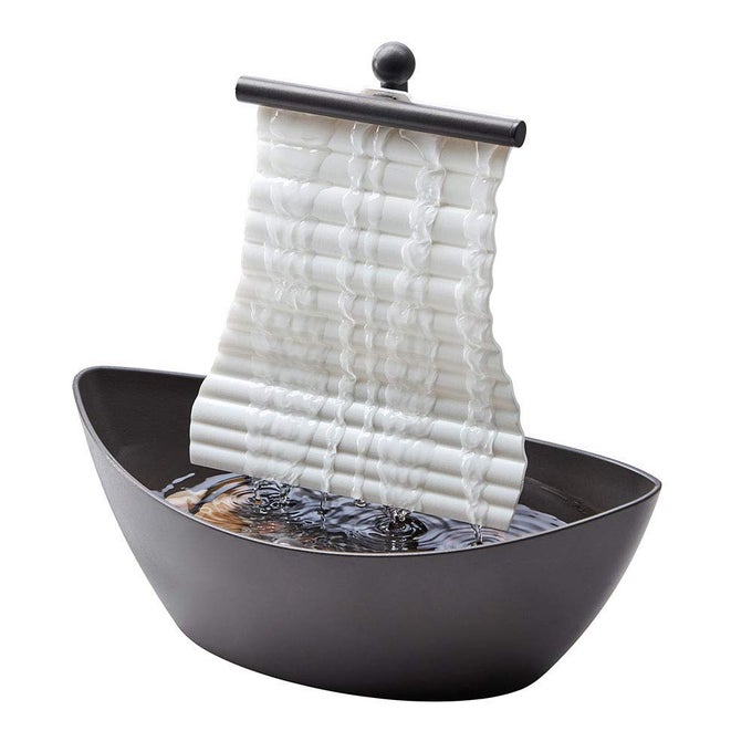WHITE WATERS RELAXATION INDOOR TABLETOP FOUNTAIN AMBIENT LED LIGHTING AND NATURAL WATERFALL SOUNDS FOR HOME OFFICE BEDROOM DESKTOP SPA AND DCOR 610X425X10