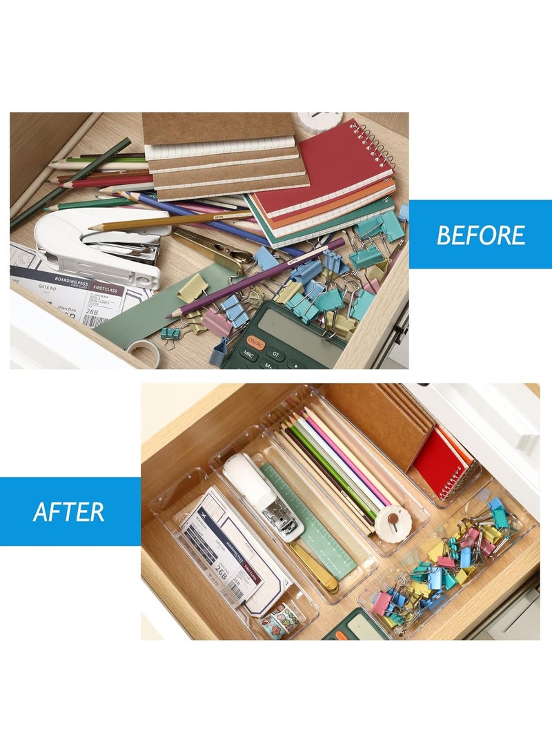 مجموعة منظم ادراج شفافة مكونة من 8 قطع ، فواصل صناديق تخزين لخزانة الملابس لمستحضرات التجميل والمجوهرات والادوات والحمام والمكتب - Image 5