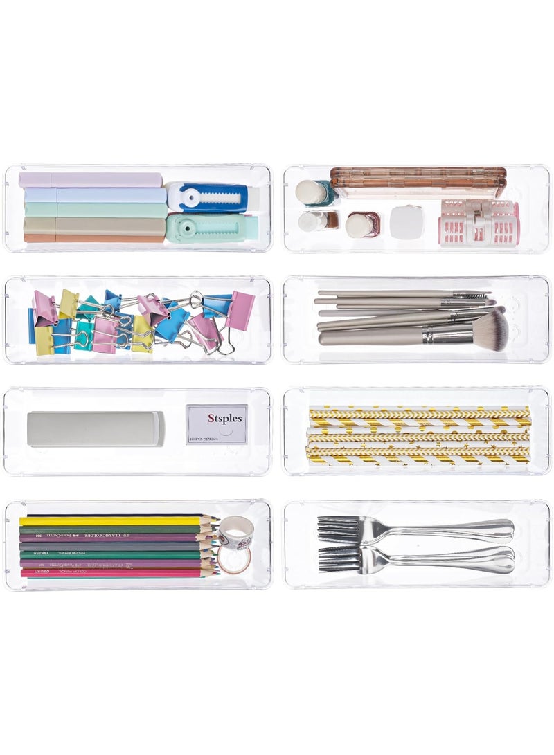 مجموعة منظم ادراج شفافة مكونة من 8 قطع ، فواصل صناديق تخزين لخزانة الملابس لمستحضرات التجميل والمجوهرات والادوات والحمام والمكتب - Image 1