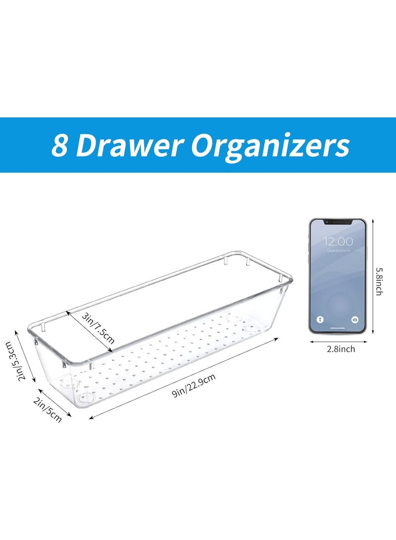 مجموعة منظم ادراج شفافة مكونة من 8 قطع ، فواصل صناديق تخزين لخزانة الملابس لمستحضرات التجميل والمجوهرات والادوات والحمام والمكتب - Image 2