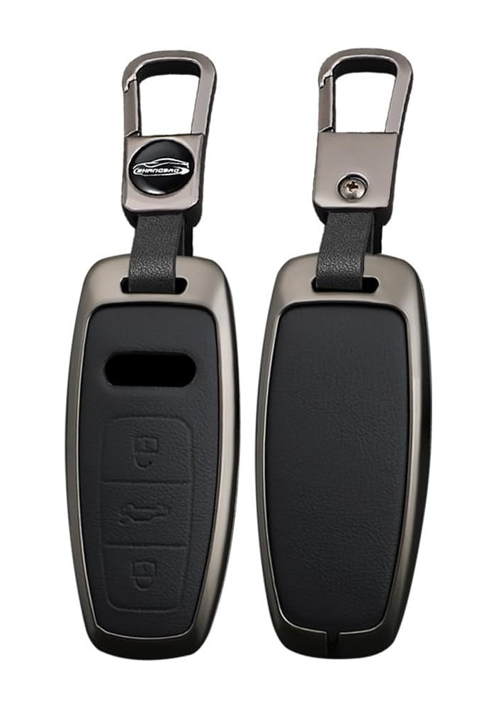 TECART Leather Keyring Cover for Audi Key Fob - Compatible with A6L A6 A7 A8 Q7 Q8 E-Tron A3 S3 S6 SQ7 RS6 S7 RS7 - Image 1