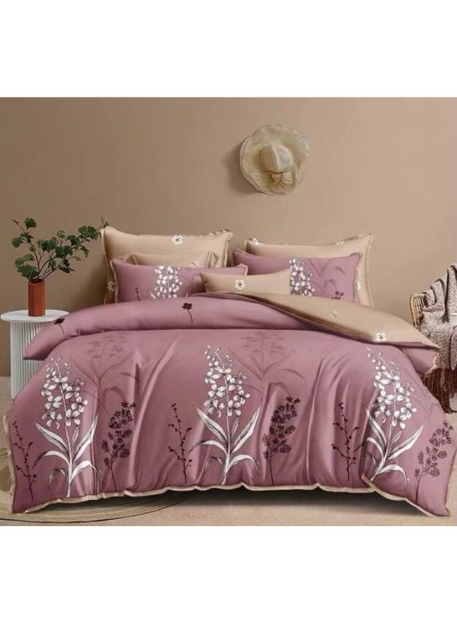 AL RAID King Size Duvet Cover Set 6 Pieces (4 Pillowcases,1 Duvet Cover & 1 Fitted Sheet) Luxury Soft Bedding Set Cozy Cotton Duvet Cover Set (King Size, 200x200+30CM)