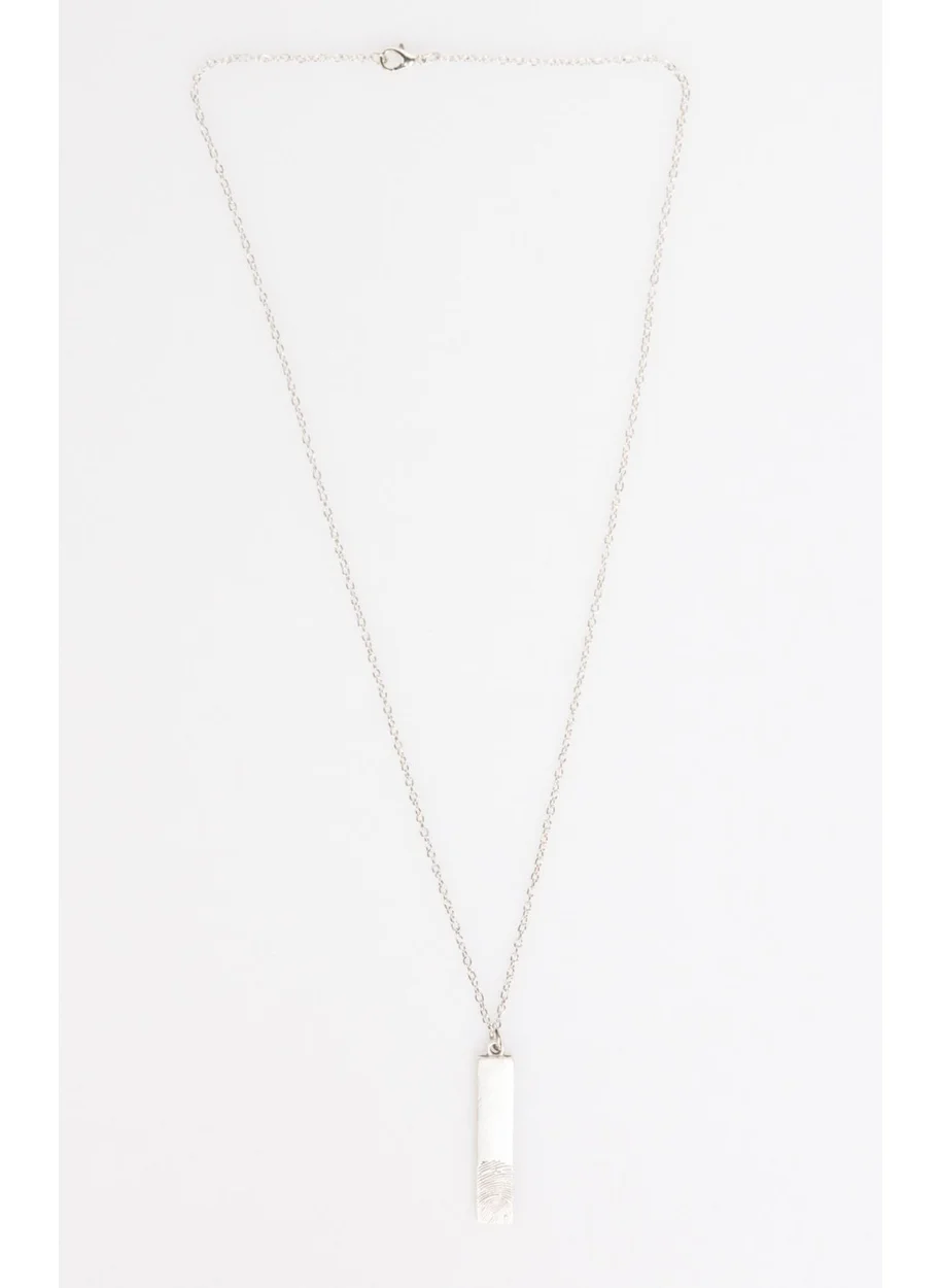 تودورس Men's Silver Color Fingerprint Detailed Necklace