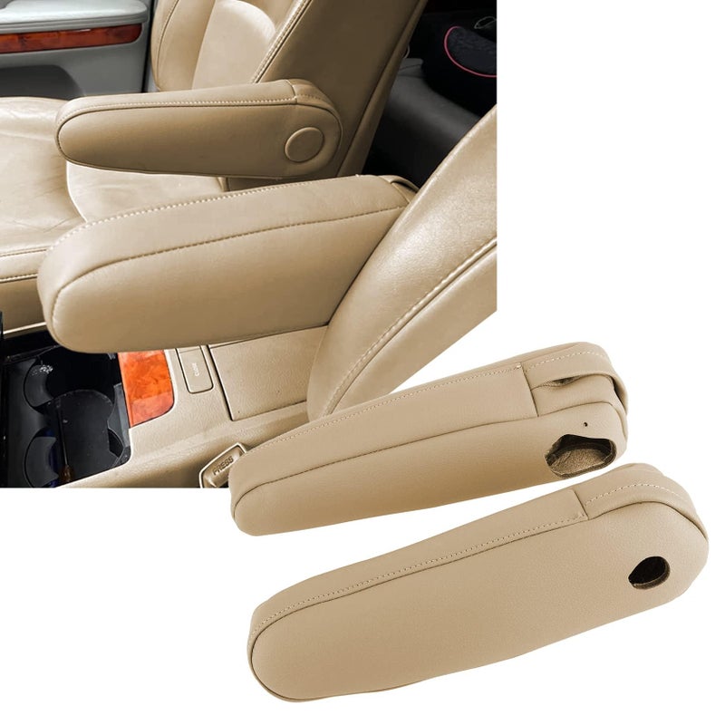 FZJDSD 2 pcs Beige Leather Seat Armrest Cover Compatible with Lexus RX300 RX330 RX350 2003 2004 2005 2006 2007 2008 2009 with Zippered Design