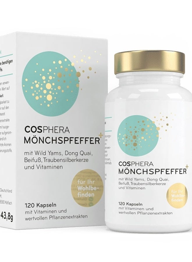 Cosphera Monk Pepper Capsules (Vitex Agnus-Castus)  100 mg per Daily Dose | 120 Capsules Supports Hormonal Balance | Reduces PMS and Menstrual Discomfort Made in Germany ,June 2026 - Image 1