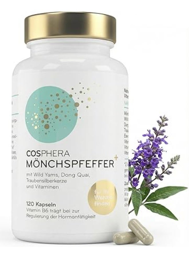 Cosphera Monk Pepper Capsules (Vitex Agnus-Castus)  100 mg per Daily Dose | 120 Capsules Supports Hormonal Balance | Reduces PMS and Menstrual Discomfort Made in Germany ,June 2026 - Image 2