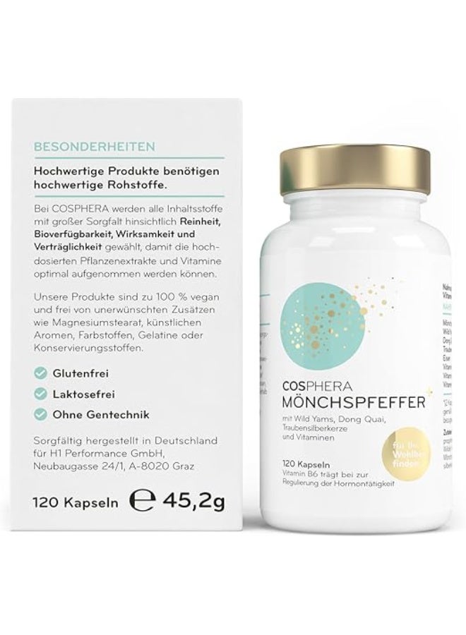 Cosphera Monk Pepper Capsules (Vitex Agnus-Castus)  100 mg per Daily Dose | 120 Capsules Supports Hormonal Balance | Reduces PMS and Menstrual Discomfort Made in Germany ,June 2026 - Image 3