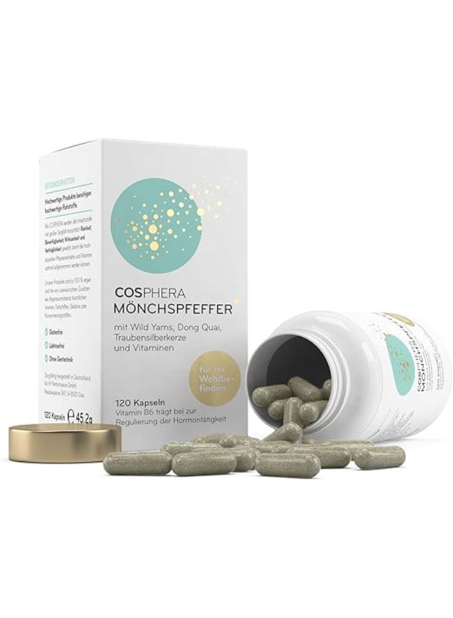 Cosphera Monk Pepper Capsules (Vitex Agnus-Castus)  100 mg per Daily Dose | 120 Capsules Supports Hormonal Balance | Reduces PMS and Menstrual Discomfort Made in Germany ,June 2026 - Image 4