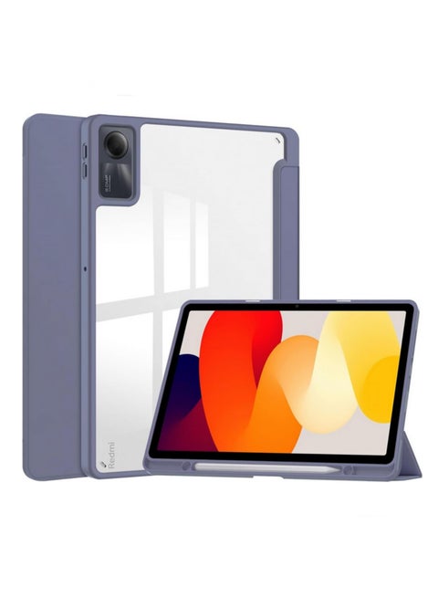 1PCS Shockproof Case for Xiaomi Redmi Pad SE 11 Inch Transparent Acrylic Back with Pen Holder TPU Frame Tri-Fold Stand Slim Protective Cover Smart Flip Shell for Screen Protection