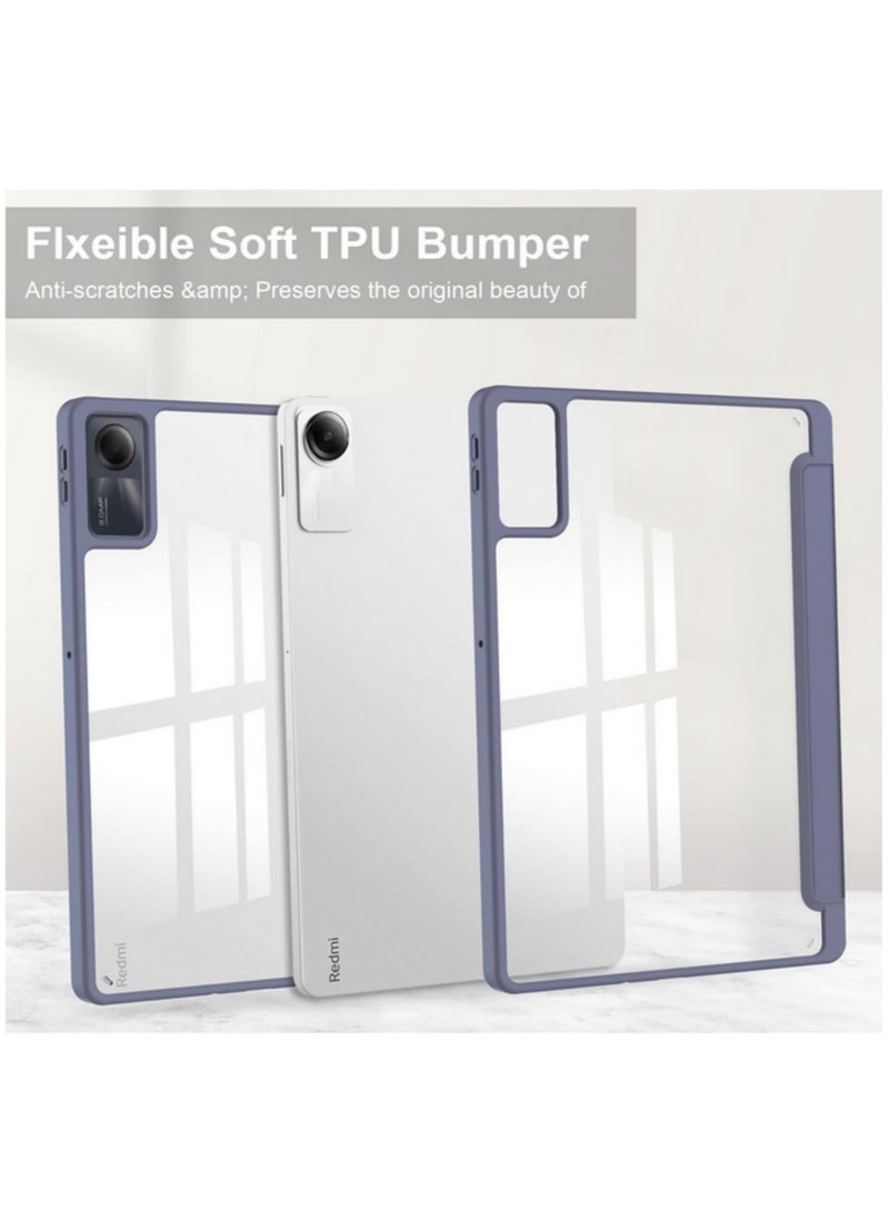1PCS Shockproof Case for Xiaomi Redmi Pad SE 11 Inch Transparent Acrylic Back with Pen Holder TPU Frame Tri-Fold Stand Slim Protective Cover Smart Flip Shell for Screen Protection - Image 2