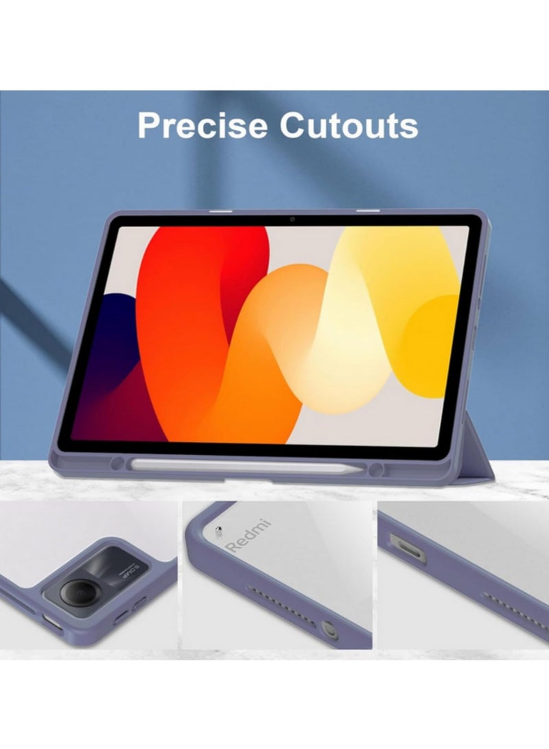 1PCS Shockproof Case for Xiaomi Redmi Pad SE 11 Inch Transparent Acrylic Back with Pen Holder TPU Frame Tri-Fold Stand Slim Protective Cover Smart Flip Shell for Screen Protection - Image 5