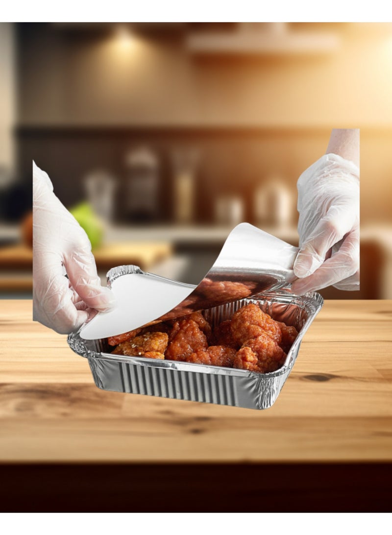 TROPS Disposable Take away Aluminium Rectangle Food Container Silver with Lid (8342).(200 PCS + 50 PCS free , 420 ml) - Image 2