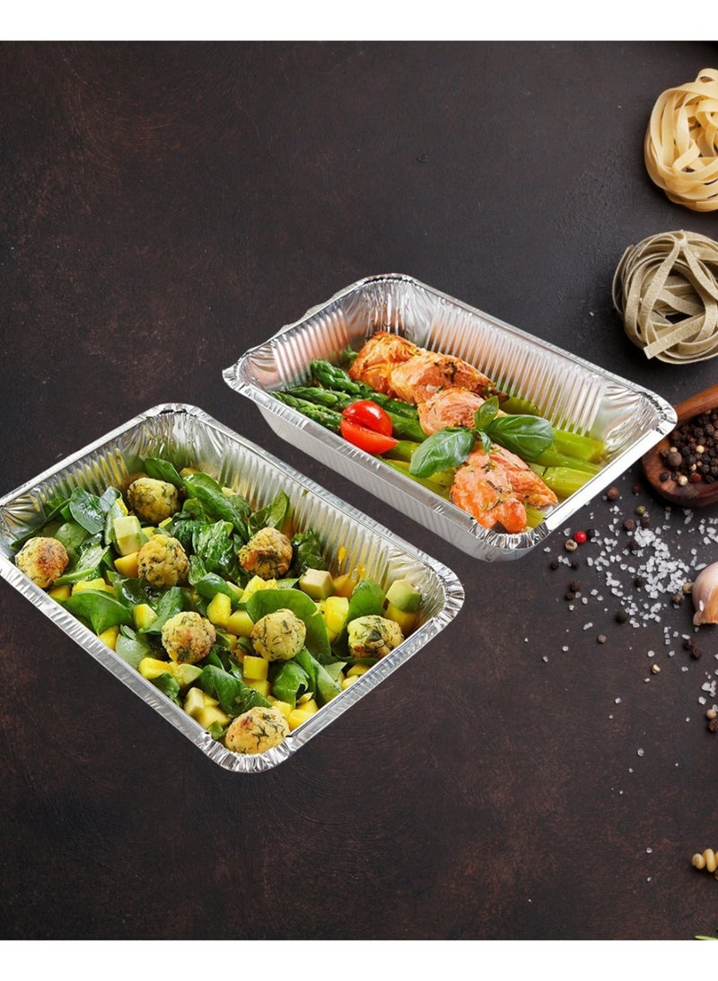TROPS Disposable Take away Aluminium Rectangle Food Container Silver with Lid (8342).(200 PCS + 50 PCS free , 420 ml) - Image 3