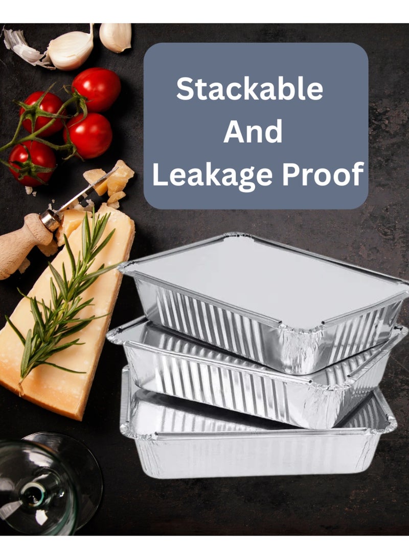 TROPS Disposable Take away Aluminium Rectangle Food Container Silver with Lid (8342).(200 PCS + 50 PCS free , 420 ml) - Image 4