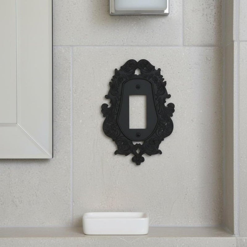 Ornate Light Easy Installation Ornate Baroque Wall Plate Non-Conductive Black Scrollwork Faceplate for Themed Room, V969-A - Image 5