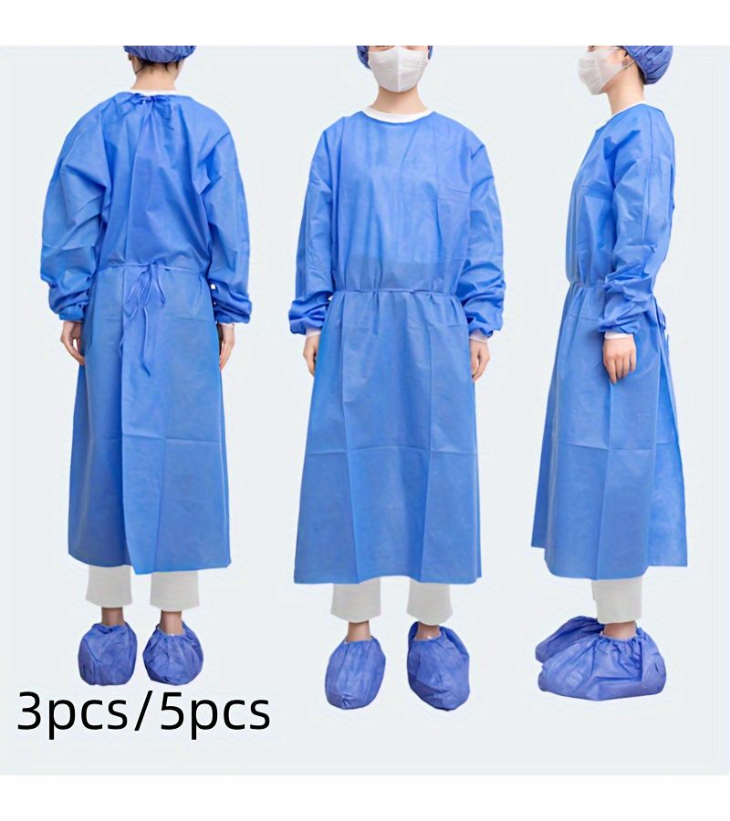 3pcs Blue Non Woven Fabric Reverse Dressing Gown With Elastic Cuffs For Home Cleaning Gardening Painting Manufacturing Art And Festive Essentials - Image 1