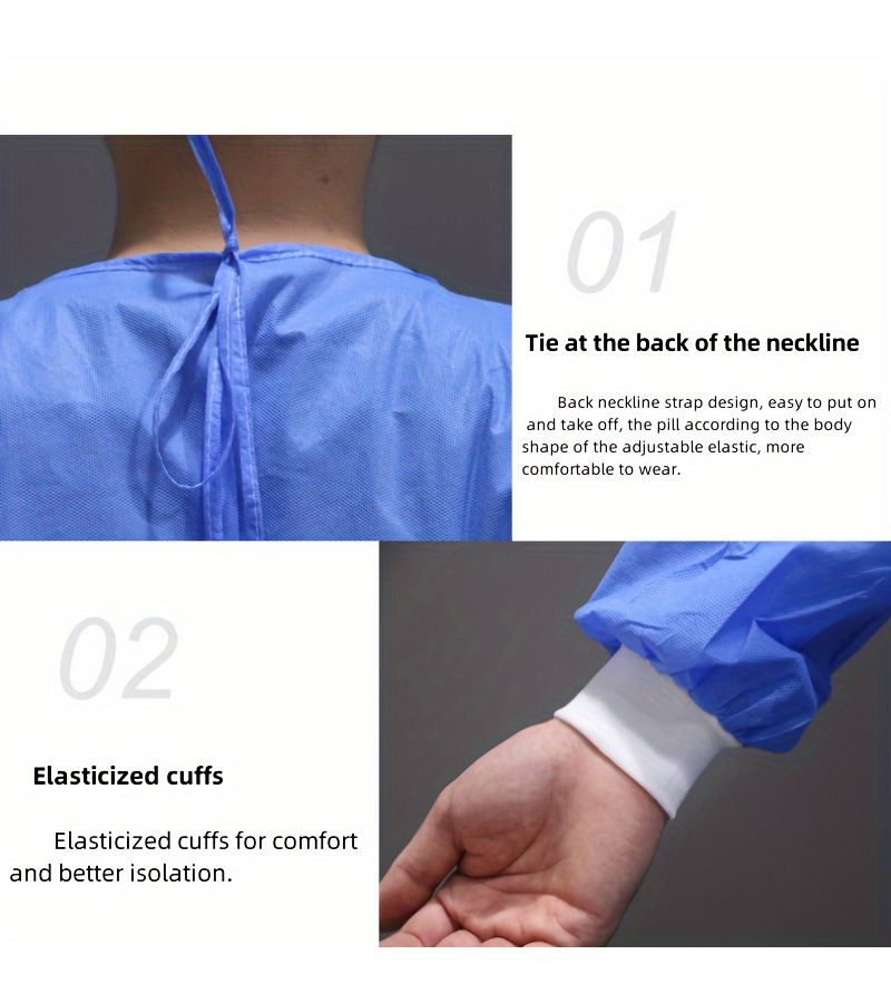 3pcs Blue Non Woven Fabric Reverse Dressing Gown With Elastic Cuffs For Home Cleaning Gardening Painting Manufacturing Art And Festive Essentials - Image 5