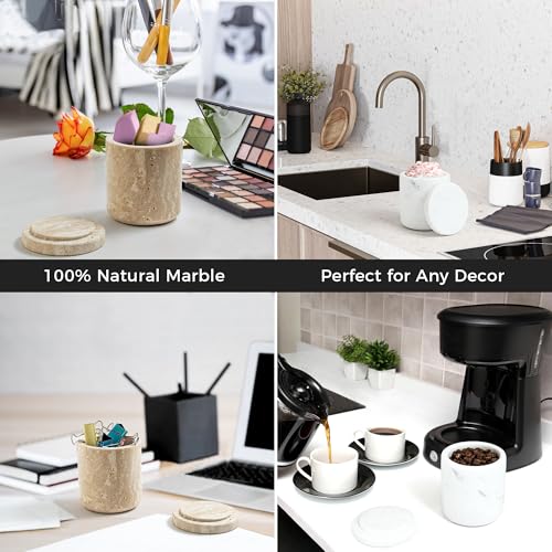 WORHE Travertine Qtip Holder Dispenser with Lid for Cotton Swabs,Balls,Pads,Floss Picks Large Capacity Marble Apothecary Jar for Bathroom Essentials Decor, Vanity Makeup Storage Organizer Beige(WH050) - Image 5