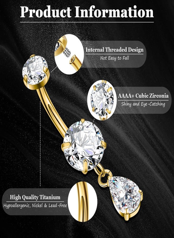 NICEIGHT F136 Titanium Dangle Belly Button Ring for Women Dangling Navel Ring Hypoallergenic Teardrop Belly Rings Internally Threaded CZ Belly Piercing Jewelry 10MM Gold - Image 4