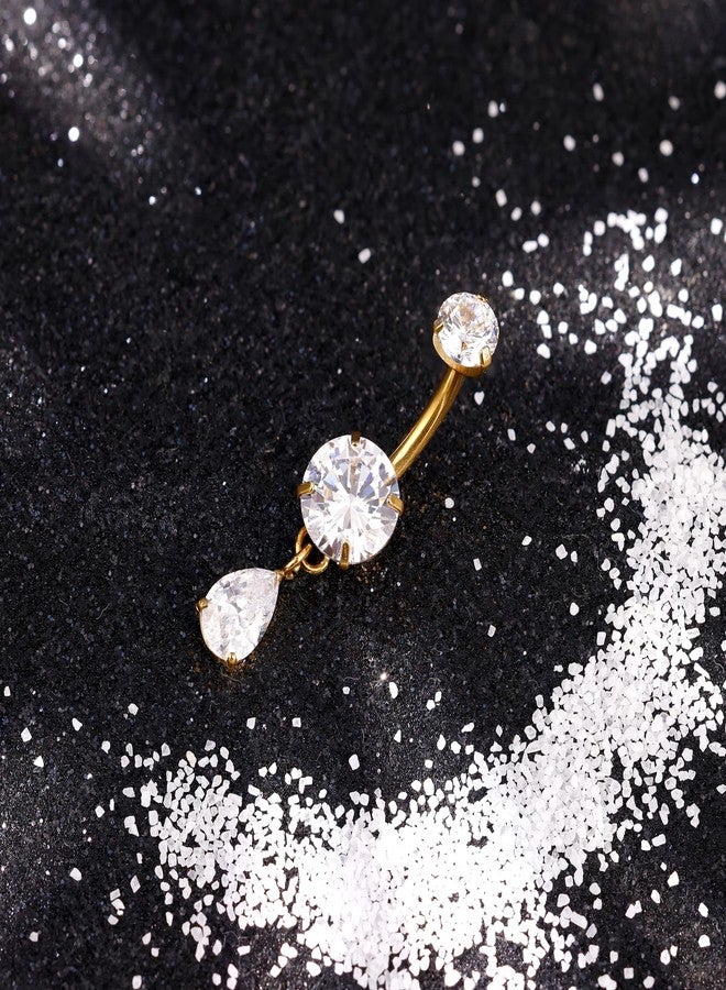 NICEIGHT F136 Titanium Dangle Belly Button Ring for Women Dangling Navel Ring Hypoallergenic Teardrop Belly Rings Internally Threaded CZ Belly Piercing Jewelry 10MM Gold - Image 2