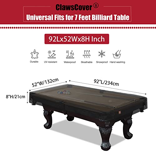 ClawsCover 7/8/9 Feet Billiard Pool Table Covers Waterproof Outdoor Indoor Scratched-Free Polyester Cloth All Season Rain Dust Sun Protection Snooker Table Patio Furniture Covers,8FT-100Lx56Wx8H Inch - Image 2