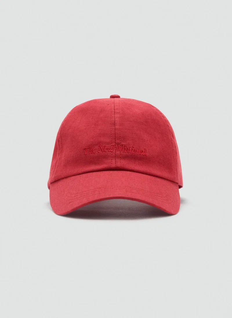 مانجو Linen-Blend Cap With Embroidered Message