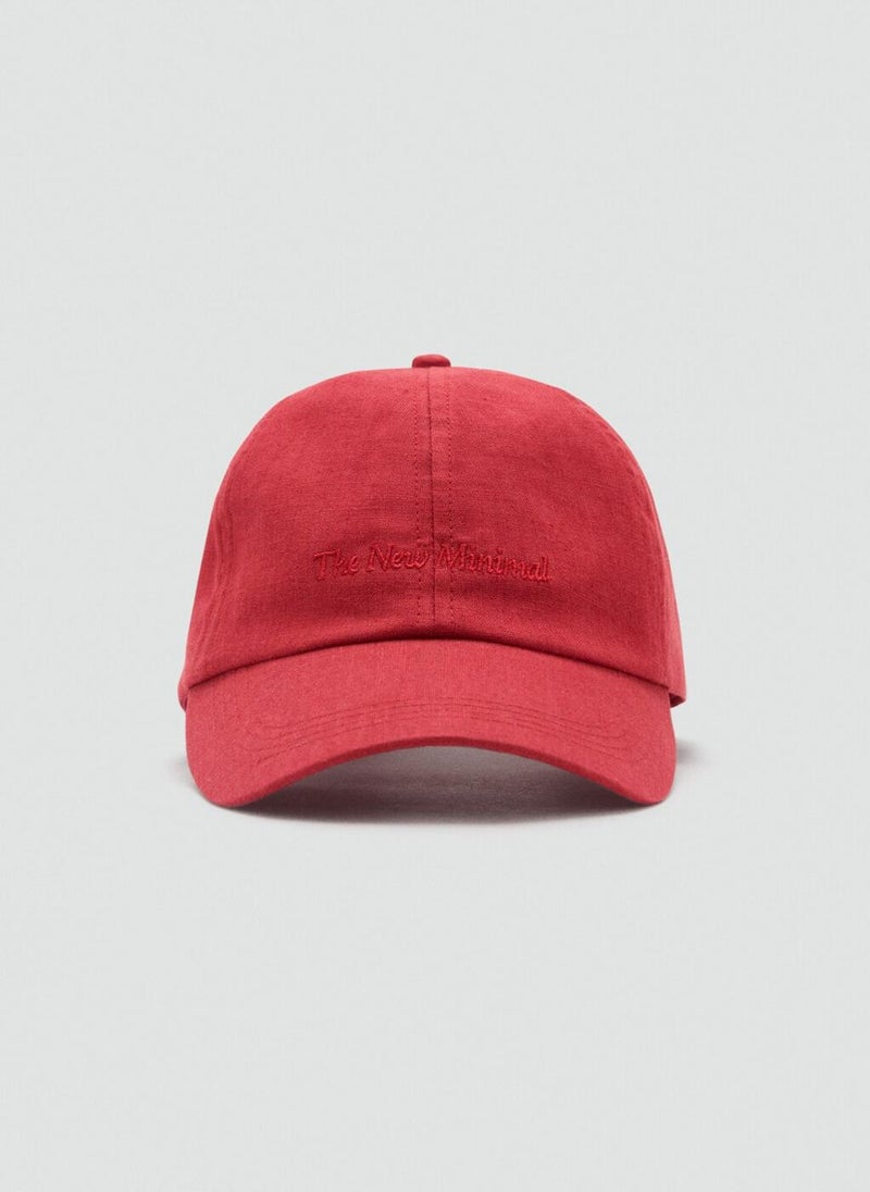 MANGO Linen-Blend Cap With Embroidered Message  - Image 1