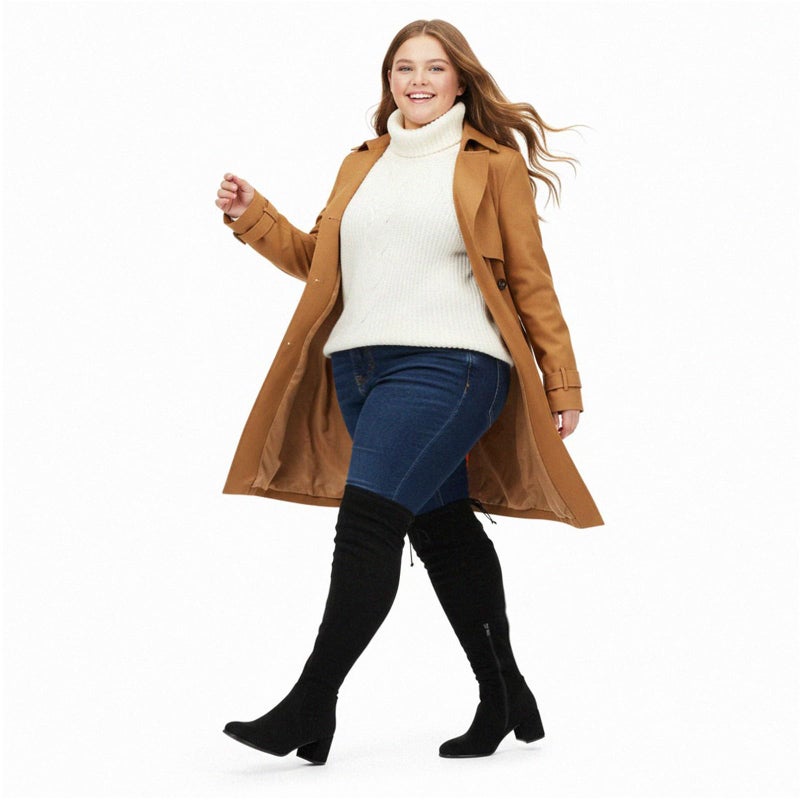 Vipost 2.5-inch Wide Calf Wide Width Thigh High Boots, Suede over the Knee Boots for Women, Plus Size Chunky â€‹â€‹Block Heel Round Toe Fall Boots with Side Zipper, Fall Winter Fashion 2025 - Image 2