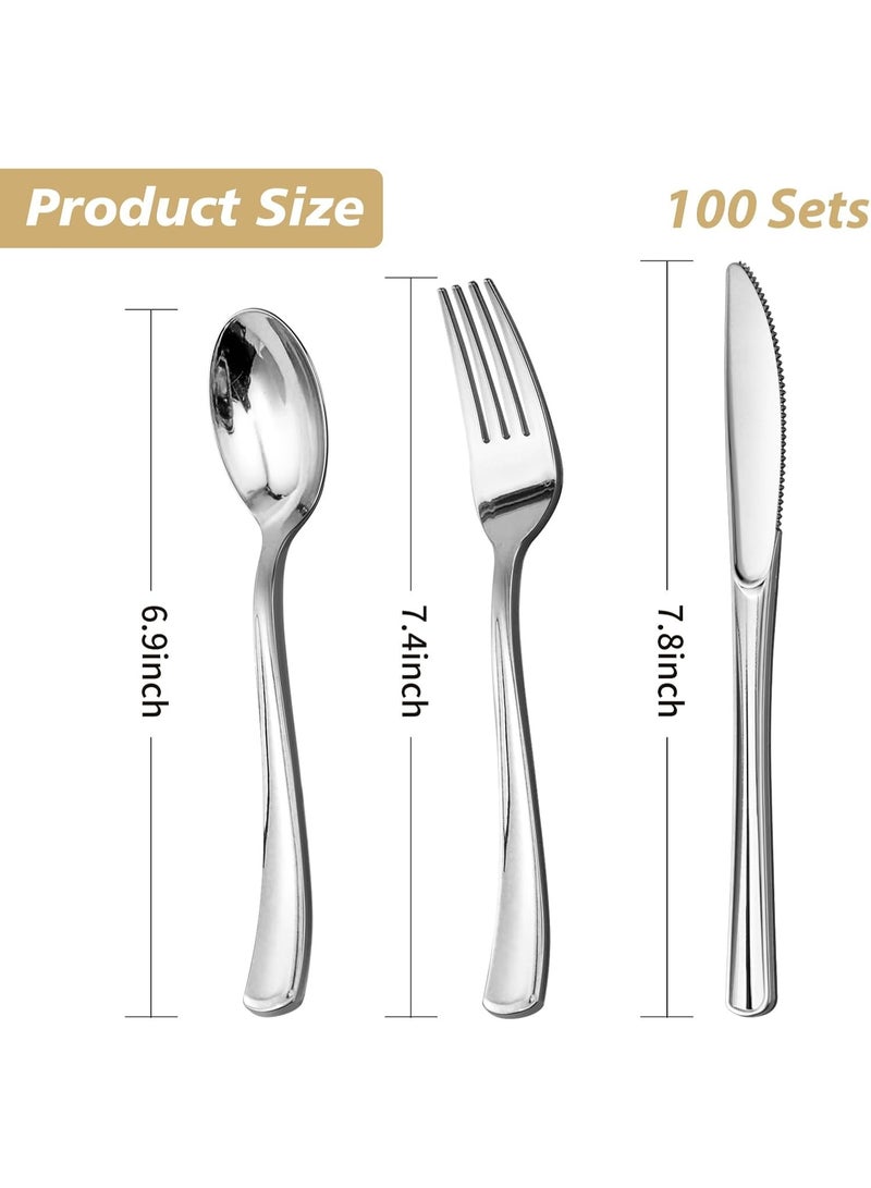 4basix Premium Silver Plastic Cutlery Set, 30 Pieces Flatware Collection Includes 10 Spoons, 10 Forks and 10 Knives, Elegant Reusable Dining Tableware for Home Kitchen and Serving - Image 2