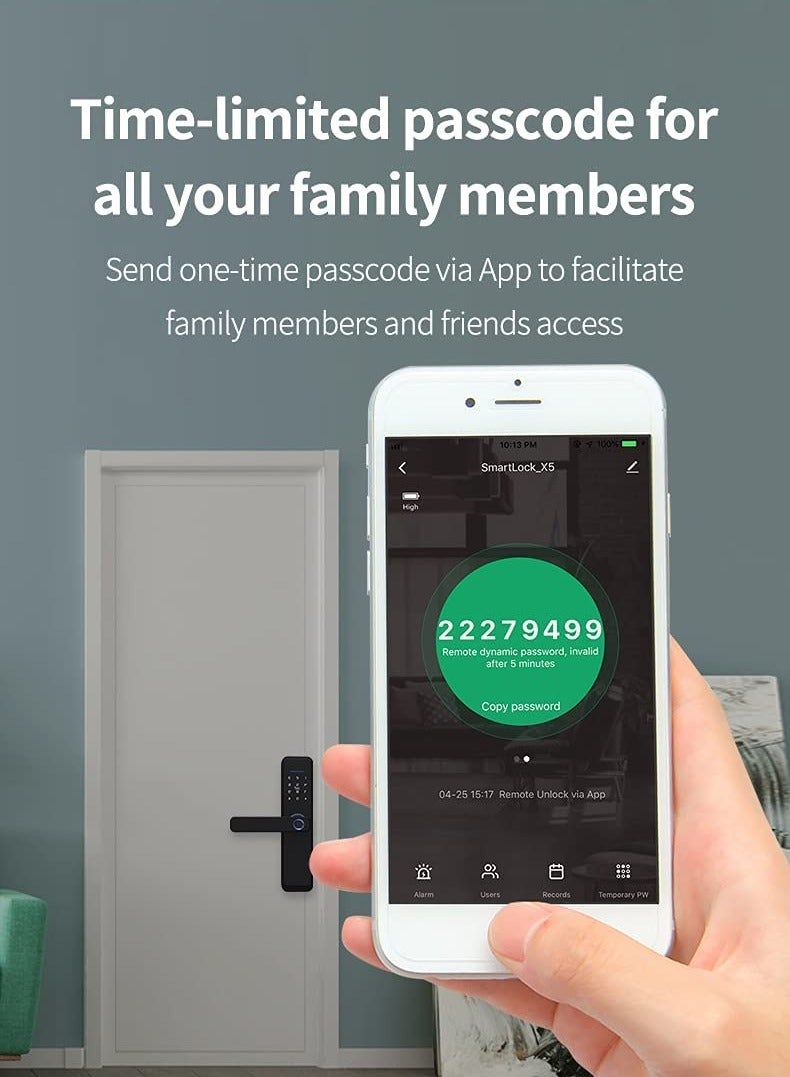 ROBUSTLINE Robustline Smart Front Door Lock with 5 Function- Fingerprint, Digital Deadbolt, Smart IC Card, Keyless Bluetooth, Key, Smart APP Remote Control for Apartment, Hotel & Home Use. - Image 3