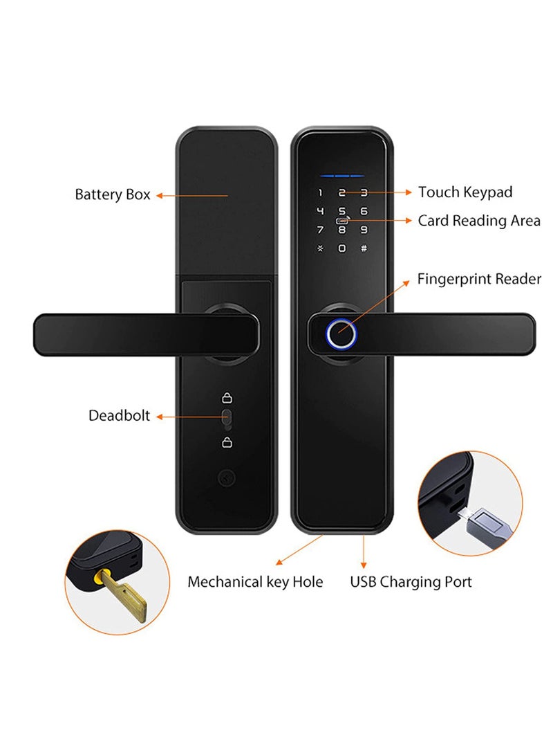 ROBUSTLINE Robustline Smart Front Door Lock with 5 Function- Fingerprint, Digital Deadbolt, Smart IC Card, Keyless Bluetooth, Key, Smart APP Remote Control for Apartment, Hotel & Home Use. - Image 5