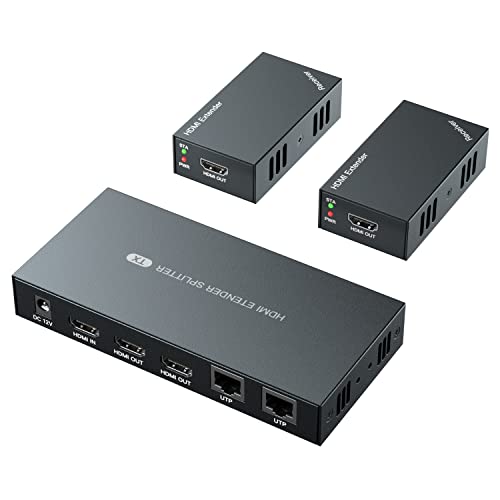 PWAYTEK HDMI Extender Splitter 1x2 1080P@60Hz Over Cat 5E/6/7 Ethernet Cable 50m (165ft) Support 2 HDMI loopout EDID Copy POC Function (1 in 2 Out) - Image 1
