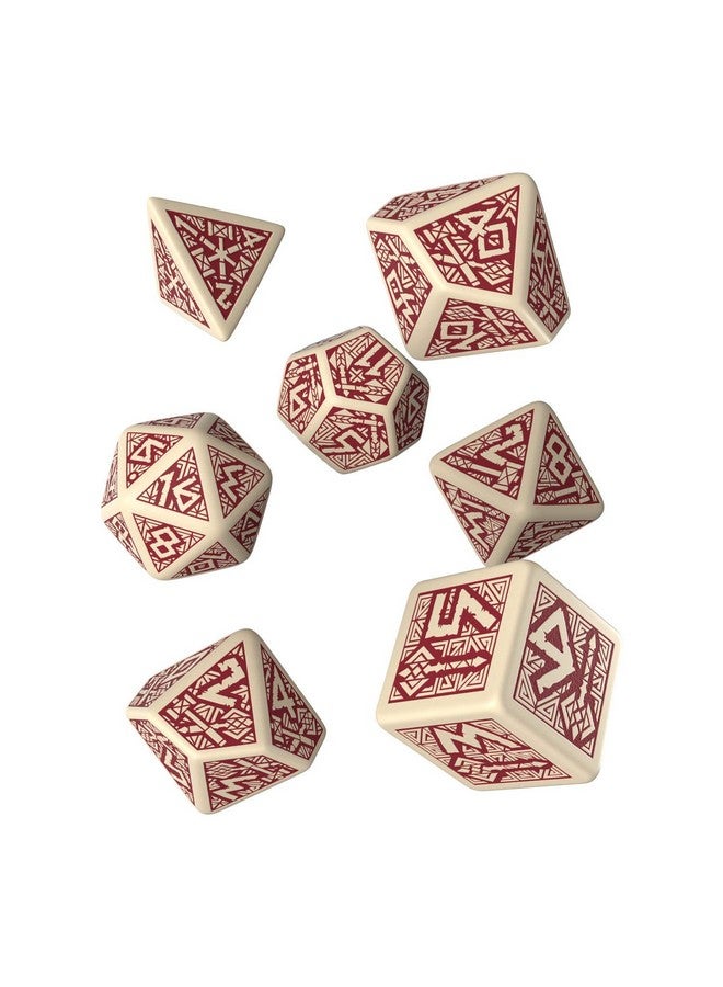 Q WORKSHOP Q-Workshop Dwarven Beige & Burgundy RPG Ornamented Dice Set 7 Polyhedral Pieces - Image 1