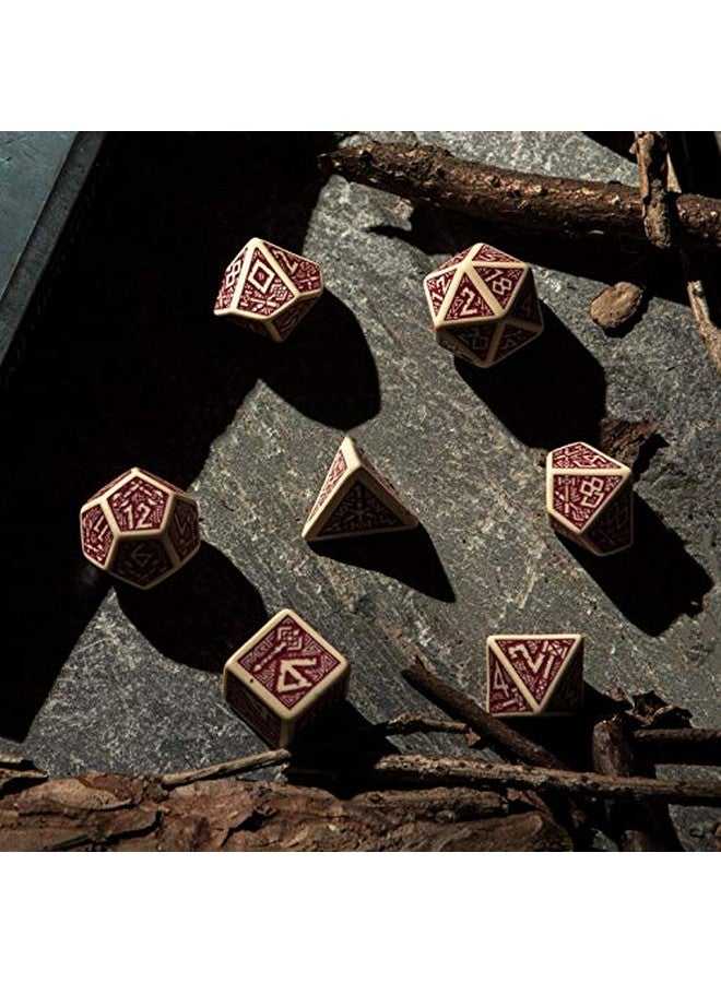 Q WORKSHOP Q-Workshop Dwarven Beige & Burgundy RPG Ornamented Dice Set 7 Polyhedral Pieces - Image 4