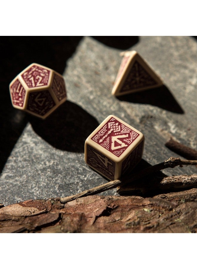 Q WORKSHOP Q-Workshop Dwarven Beige & Burgundy RPG Ornamented Dice Set 7 Polyhedral Pieces - Image 5