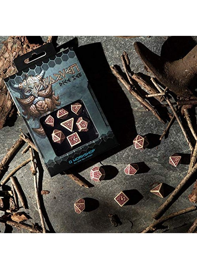 Q WORKSHOP Q-Workshop Dwarven Beige & Burgundy RPG Ornamented Dice Set 7 Polyhedral Pieces - Image 3