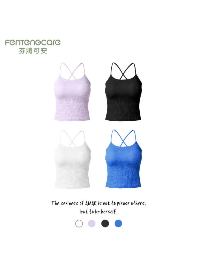 Fentengcare Textured Strap Tank Top With Built-in Bra Pads Slimming Camisole For Women, Racerback Bralette Xqf