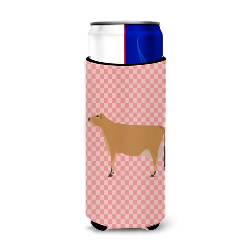 Caroline's Treasures ""Caroline's Treasures Jersey Cow Pink Check Decorative Can Hugger  Slim  Multicolor""