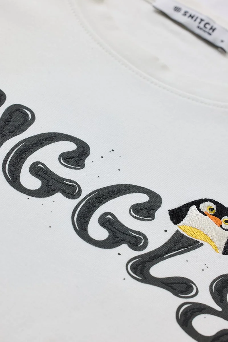 SNITCH Off-White Graphic Half Sleeve Oversized T-Shirt