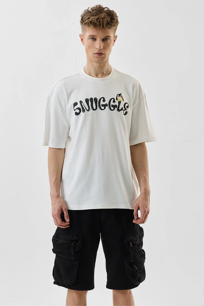 SNITCH Off-White Graphic Half Sleeve Oversized T-Shirt