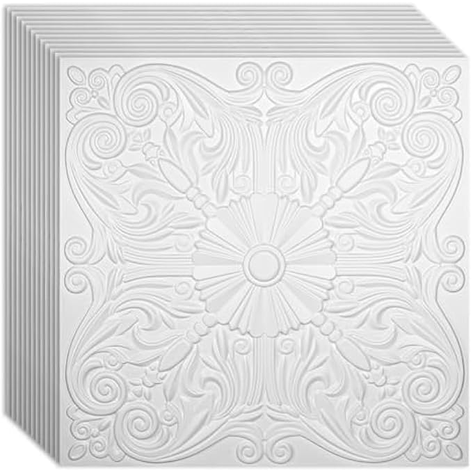 DROP CEILING TILES 24X24IN. (12-PACK, 48 SQ.FT), WAINSCOTING PANELS GLUE UP 2FT X 2FT, OFF WHITE - Image 2