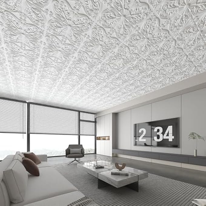 DROP CEILING TILES 24X24IN. (12-PACK, 48 SQ.FT), WAINSCOTING PANELS GLUE UP 2FT X 2FT, OFF WHITE - Image 3