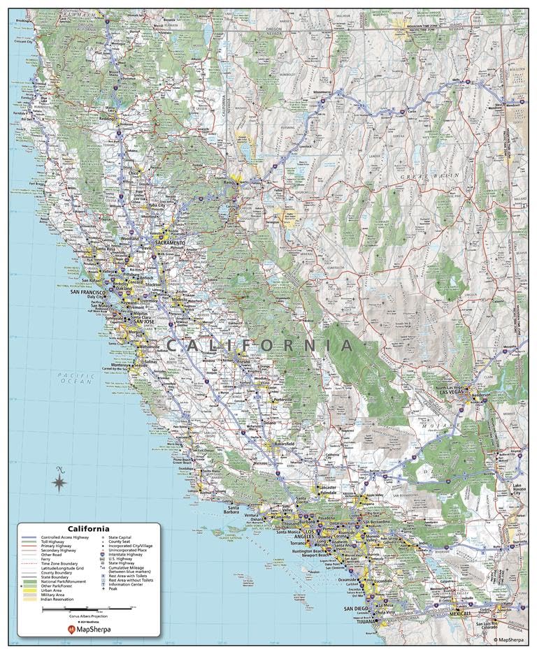 MapSherpa: California State Wall Map - Compact - 16 x 19 inch Poster - Front Lamination - Image 3