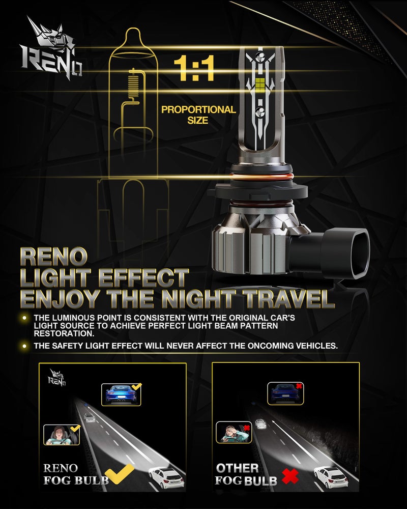 RENO 9005 9006 Bulb Combo, 9005 9006 Fog Bulbs 6500K White 9006 9005 Lights Fanless In Line Plug and Play, Pack of 4 - Image 3