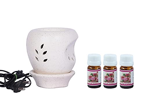 Lyallpur Stores Lyallpur Stores Ceramic Aroma Diffuser White Color Apple Shape Electric Oil Burner with 10 ML Rose Fragrance 3 Oil Free  - Image 2