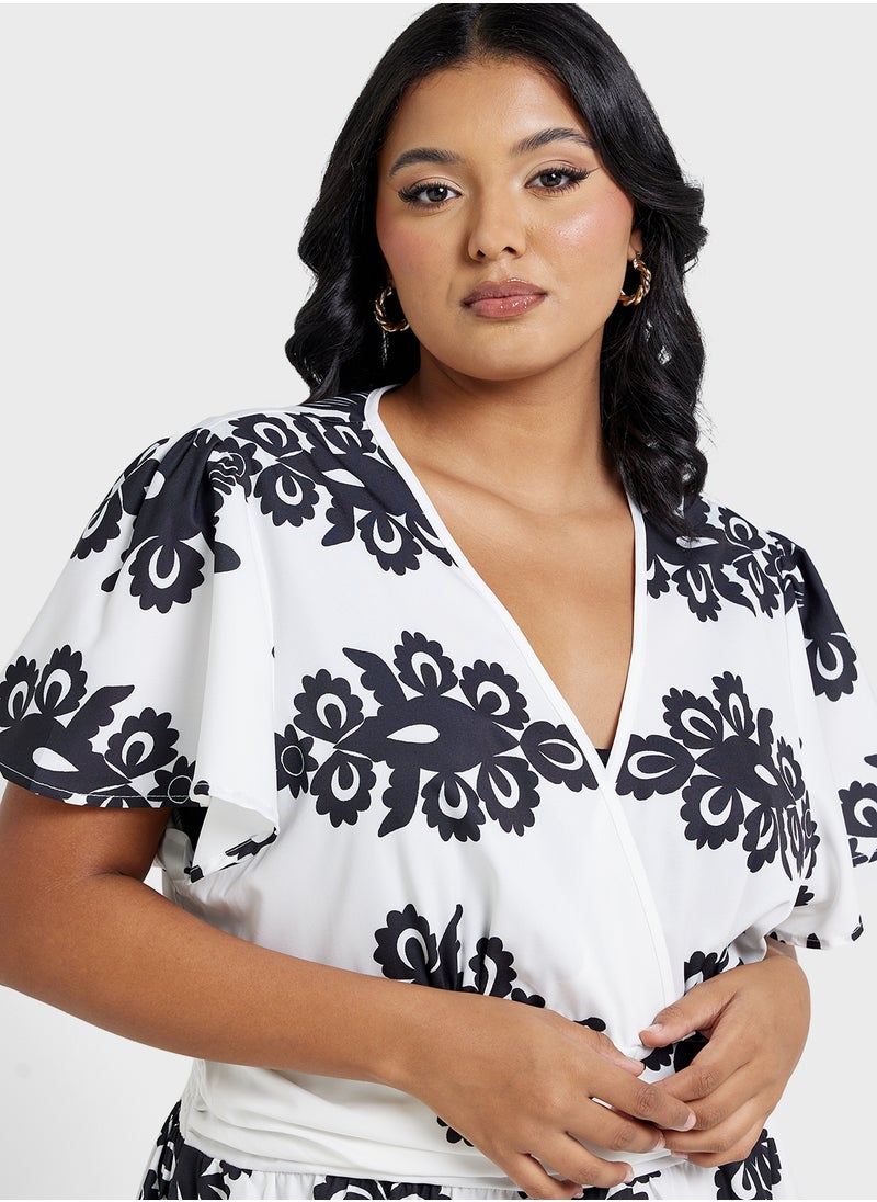 Ginger Plus - V Neck Boho Style A Line Midi Dress - Image 1