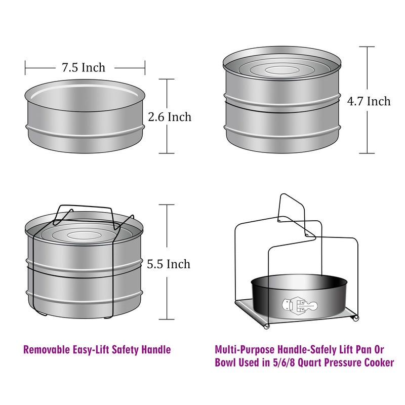 Aozita Stackable Steamer Insert Pans with Sling for Instant Pot Accessories 6/8 qt - Pot in Pot, Baking, Casseroles, Lasagna Pans, Food Steamer for Pressure Cooker, Upgrade Interchangeable Lids - Image 5