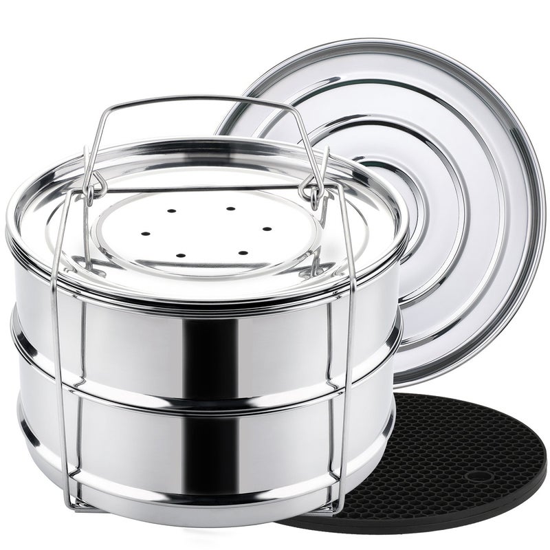 Aozita Stackable Steamer Insert Pans with Sling for Instant Pot Accessories 6/8 qt - Pot in Pot, Baking, Casseroles, Lasagna Pans, Food Steamer for Pressure Cooker, Upgrade Interchangeable Lids - Image 1