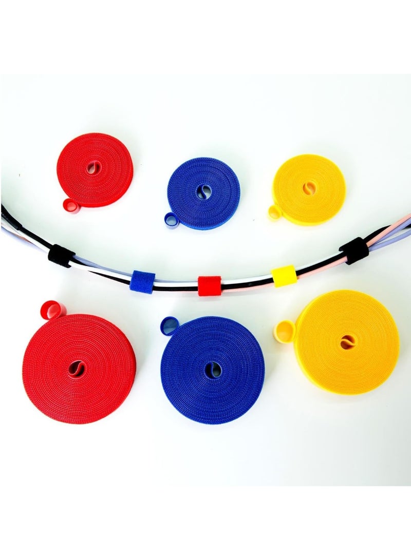 3 Rolls Velcro Cable Ties, Double Sided Hook and Loop Cable Management Tape, Not Easy to Fluff, Reusable and Durable, for Home, Office, Wire Bundling, 0.4in X 10ft, Yellow Red Blue - Image 3